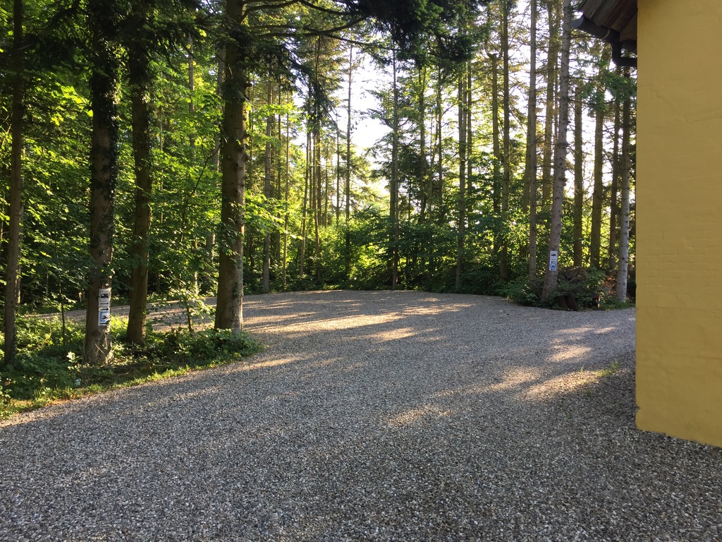 CamperParken i sol med grønne omgivelser